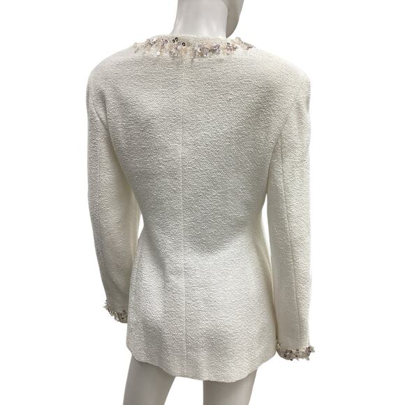 NWT Féraud Blazer Women’s Size 8 Zip Up Sequin Trim Pockets V-Neck Off White - Picture 5 of 7